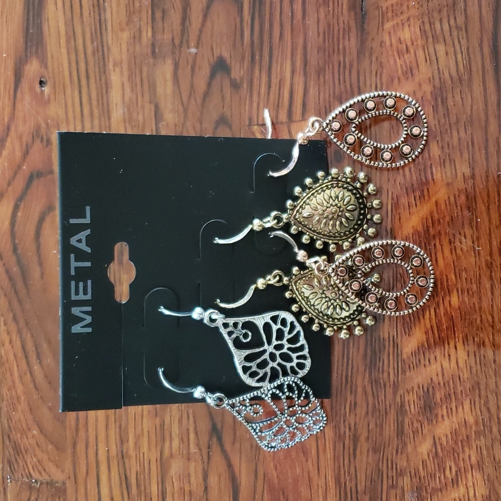 Metal Fashion Earrings 3 Pair